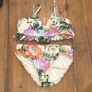 Chelsea & Violet Floral Kids Swim Bikini - Cream, Pink, Green